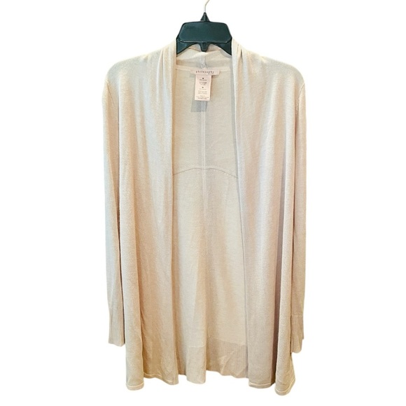 Philosophy long sleeve open front long cardigan sweater closet staple SZ M beige - Picture 1 of 8